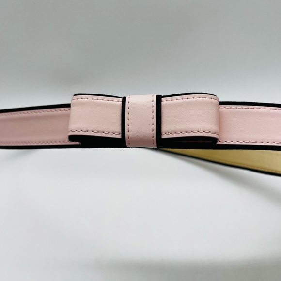 Kate Spade Light Pink and Black Leather Belt with Modern Bow Buckle Size Large - Picture 2 of 10